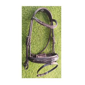 Bride de cheval ronde en cuir noir avec bride en cuir de cheval rembourrée et en cristal - Product Image 1