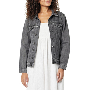 Vente en gros de veste décontractée en denim 100% coton pour femmes avec col montant et fermeture à un bouton - Product Image 1