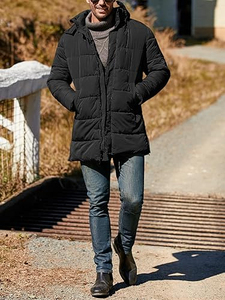 Chaqueta Larga Acolchada para Hombre con Cierre de Cremallera, Chaqueta Cortavientos Aislante para Hombre, Chaqueta Acolchada - Product Image 4