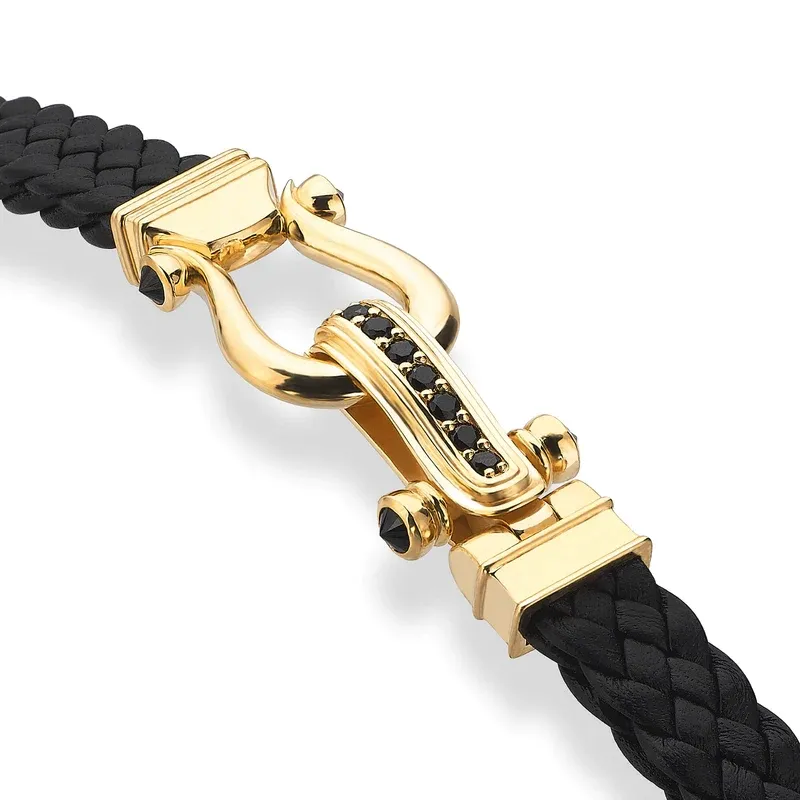 2022 Custom Men Stainless Steel Shackle Bracelet Genuine Iconic Leather Bracelet