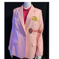 Blazer TLOD rose pour femme, dernière collection, design élégant, double boutonnage, broderie couronne, poches avant, anti-plis, boutons