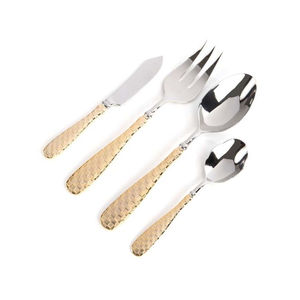 Best Wedding Cutlery <b>Set</b> in Silver Stainless Steel with Elegant Stone Pattern Handles 4 Pcs American Design - Product Image 4
