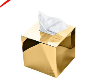 Caja de pañuelos de acero inoxidable con un diseño de bola dorada en la parte superior, ideal para hoteles. - Product Image 4