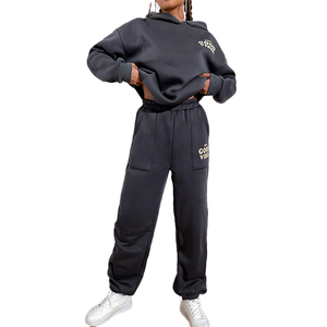 MOOSTA 2-Piece Set Solid Pattern Drop Shoulder <b>Hoodie</b> Sweatpants Oversized Lightweight Applique Technique Low MOQ for Winter Use - Product Image 1