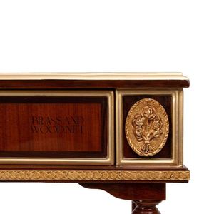 Mesa Consola Clásica de Lujo con Estante Inferior, Madera Artesanal con Detalles Dorados, Estilo Francés, Superficie de Mármol - Product Image 4