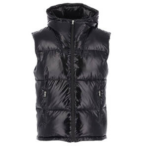 Logo Sleeveless Winter Vest Acid Wash Denim <b>Waistcoat</b> Breathable Gilet <b>Black</b> Hooded Down Gilet for <b>Men</b> Custom - Product Image 1
