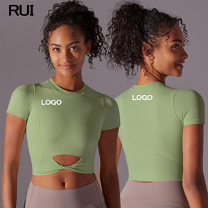 Camiseta de Yoga para Mujer, Top Corto Deportivo, Ajustado, Transpirable, de Secado Rápido, Ecológico, Reversible, Corte Regular, Manga Corta, para Gimnasio - Product Image 1
