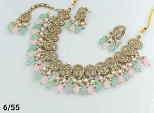 Conjunto de collar combinado Mala largo y chapado en oro tradicional indio y de moda con pendiente y Maagtika para mujer - Product Image 5