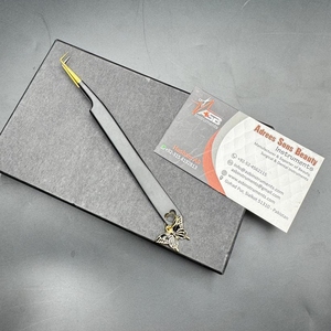 Pince à cils professionnelle en or noir à 90 degrés Logo personnalisé pince à cils papillon en acier inoxydable pince à épiler pince à cils - Product Image 4