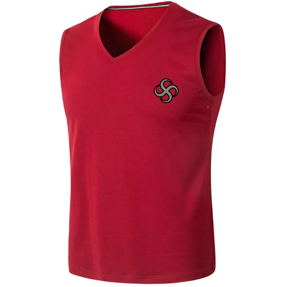 Best Quality Men's Sports wear T-shirt Sleeveless Style V-Neck Collar Solid Red Colour T-shirt