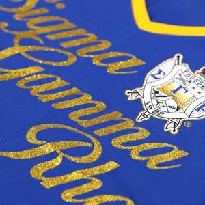 Sigma Gamma Rho SGRho Camiseta con cuello en V Royal Blue Gold 100 Cotton Printed Script Bordado Crest Sorority Greek Life Shirt - Product Image 6