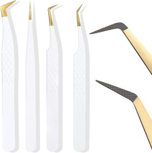 Professionnel Vente Chaude Blanc Couleur Diamant Poignée Poignée Or Fiber Pointe En Acier Inoxydable Antistatique Cils Pince À Épiler OEM - Product Image 1