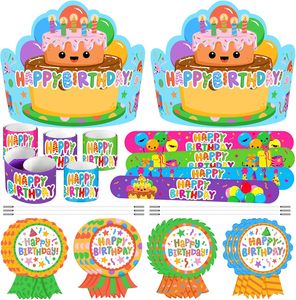 Couronnes d'anniversaire joyeux anniversaire Badge autocollants papier fête chapeaux avec bande élastique Slap Bracelet <span class=keywords><strong>maternelle</strong></span> fournitures scolaires - Product Image 4