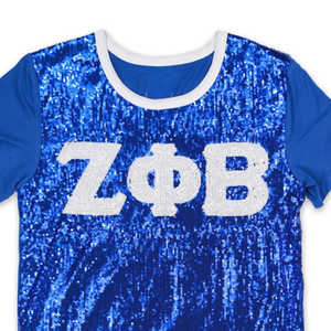 100 algodón Zeta Phi Beta hermandad lentejuelas bordadas letras griegas camiseta azul real brillo griego vida ropa moda camisa - Product Image 5