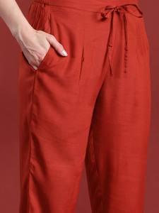 Mujeres étnico rojo sólido poliéster Kurta con pantalones y Dupatta indio pakistaní Salwar kameez traje - Product Image 5