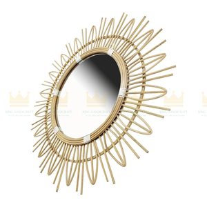 Elegante espejo de ratán para decoración del hogar, espejo de pared bohemio elegante con marco de bambú natural, pieza de acento elegante para sala de estar - Product Image 1