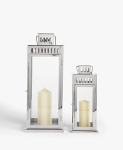 Set of 2 High Gloss Polished Stainless Steel <b>Lantern</b> Style <b>Candle</b> Holders Christmas Decorative Wax Jars for Wedding & Home Decor - Product Image 4