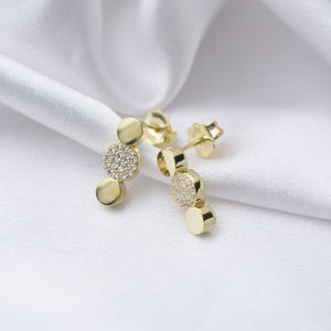 Zircon Triple Round Shape Gold Plated Fine Jewelry Handmade Wholesale 925 <b>Sterling</b> <b>Silver</b> <b>Stud</b> Earrings Women's Trendy - Product Image 6