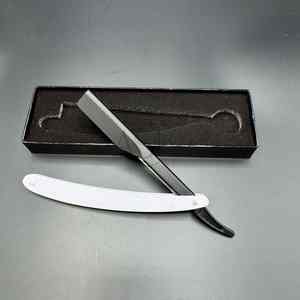 Maquinilla de afeitar recta de acero inoxidable con logotipo personalizado para cara cuerpo bikini axila-negro blanco recubierto con hoja expuesta - Product Image 1