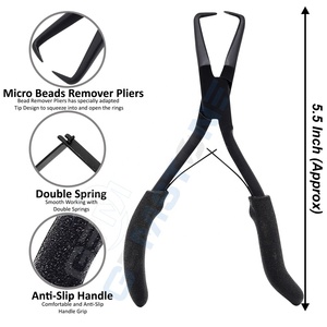 Kit d'outils pour extensions capillaires en acier inoxydable noir mat, comprenant pince à micro-perles, aiguilles à boucle de traction, crochets et pinces de sectionnement type bec de canard - Product Image 6