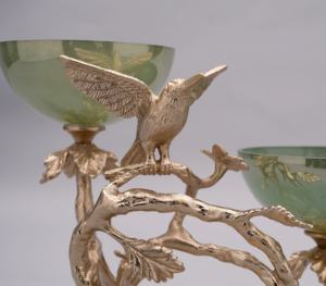 Bol à fruits et bonbons décoratif en aluminium vintage écologique de luxe, double paroi en verre, support en métal, design de branche, taille personnalisable - Product Image 3