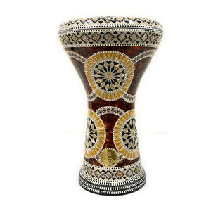Instrument de percussion artisanal en aluminium et nacre décoratif à motif mosaïque pour darbuka, idéal pour l'enseignement musical et les cadeaux - Product Image 1