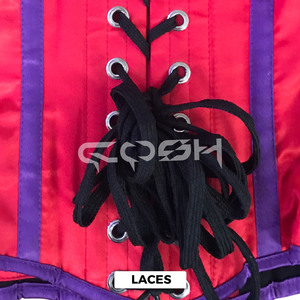 New Arrival Red Satin Corset With Purple Boning & Trim - Product Image 5