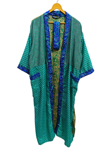 Túnica India Floral Seda Sari Kimono Vintage Sari Robe Suave Playa Fiesta Vestido Indio Hecho A Mano Seda Kimono - Product Image 5