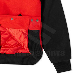 Vente en gros de vêtements de sport pour hommes, veste à boutons couverts unisexe, vestes à lettres de couleur noir et rouge - Product Image 2
