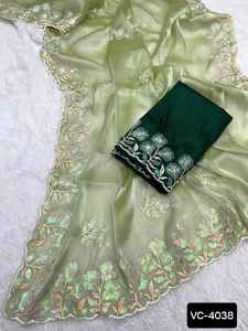 คอลเลกชันผ้าสารีสุดพิเศษใหม่สําหรับงานปาร์ตี้และงานเทศกาล สวมผ้าไหมสารี งานปักหนัก ๆ พร้อมเสื้อส่าหรี - Product Image 6
