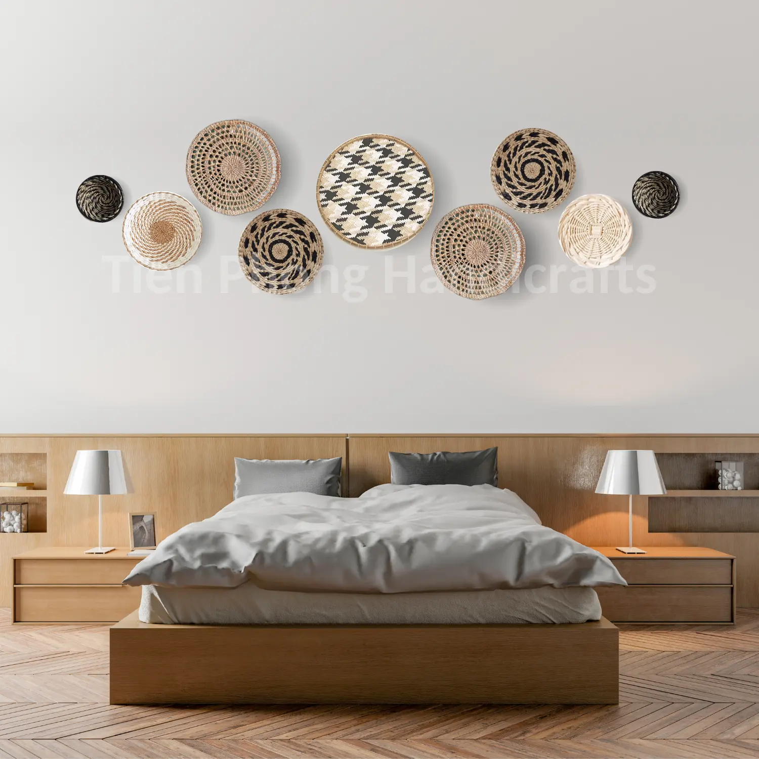 Conjunto de 9 cestas decorativas de vime para pendurar na parede, placas boêmias para restaurante e escritório doméstico, lindo tom de sobrancelha