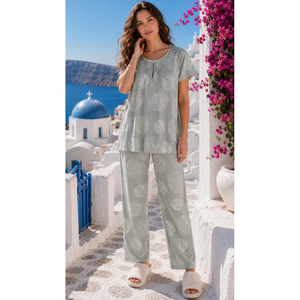 Ensemble de pyjama Evolve X Venus Premium en mousseline de rayonne texturée Dobby pour femme, doux, extensible, taille élastique, vêtements de détente, vêtements de nuit, XXL - Product Image 1