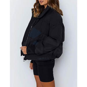 Vêtement d'hiver, veste matelassée courte surdimensionnée pour femme, manteau matelassé d'hiver, vêtement d'extérieur tendance et chaud, noir - Product Image 3