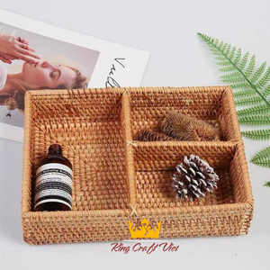 Cesta de jacinto de agua Natural hecha a mano con divisores, utensilio de ratán de mimbre, cesta de almacenamiento de algas marinas para organizar alimentos - Product Image 1