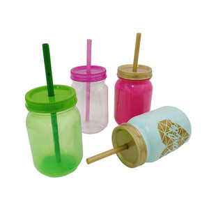 750ml / 25oz Mason Jar Cup Storage Bottle with Lid Beverage Flexible Reusable Plastic Cup Travel Tumbler for Ice Tea smoothies
