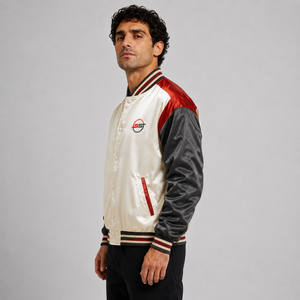 Veste en satin vintage pour homme, col montant, personnalisable avec broderie universitaire, en soie teinte, pour l'hiver - Product Image 3