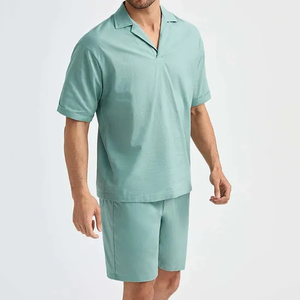 High Quality Wholesale Custom logo Men's Solid Color Polo Shirt And Shorts <b>Set</b> 100% Cotton Breathable <b>Knitted</b> Casual Summer Wear - Product Image 2