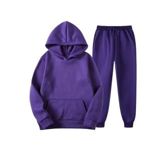 Unisex Winter Running Wear Set Solid Casual Custom Color 100% Cotton Fleece Tracksuit Hooded Sweatshirt Jogger Pants Breathable - Product Image 1