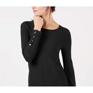 Maglione Pullover da Donna Alfani con Dettagli a Bottoni, Traspirante, in Maglia, Stile Casual Stampato, per la Stagione Invernale, Nero con Logo Frontale, Taglia L - Product Image 2