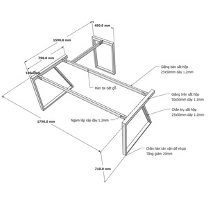 Système d'assemblage conceptuel Trapeze II de style design industriel, pieds de table en L 180x160 pour salles à manger et armoires d'hôpitaux - HCTH021 - Product Image 3