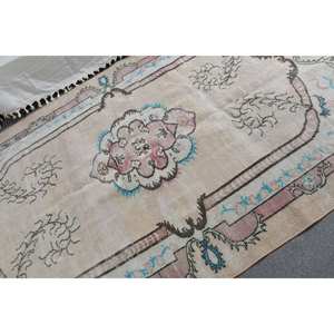 Alfombra turca vintage Beige 5,5 X 9.1ft Tejido plano de lana con patrón de retazos para decoraciones de sala de estar - Product Image 4