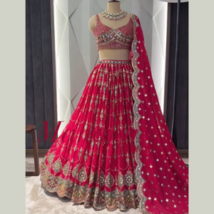 New Women's Bridal Wear Heavy Faux Georgette Embellished <b>Lehenga</b> Choli with Real Mirror Work and Dupatta - Product Image 1