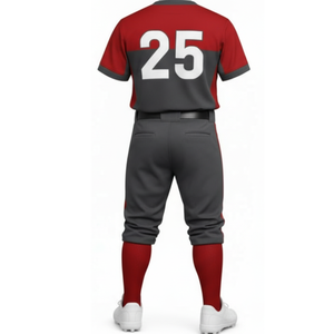 Uniforme de Béisbol Profesional Rojo y Gris, Jersey Sólido de Alto Rendimiento con Ribete en Contraste y Pantalones con Franja Lateral a Juego - Product Image 2