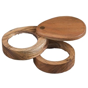 Salero y Pimentero de Madera de Dos Niveles – Caja de Almacenamiento de Especias de Madera de Acacia con Tapa Giratoria - Product Image 1