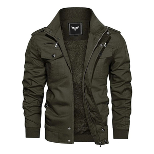 แจ็คเก็ตบอมเบอร์ขนแกะกระดุมแถวเดียวสำหรับผู้ชายเสื้อกันลมมีกระเป๋าหลายกระเป๋าให้ความอบอุ่นในฤดูใบไม้ร่วงและฤดูหนาว - Product Image 4