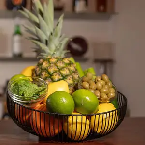 Kitchen Vegetable Fruit Wire Basket Holder Rack iron Bowl Metal Fruit Basket Wire black powder coated Fruit Basket round bowl
