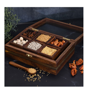 Caja de especias de madera de acacia, 12 compartimentos, pieza de alta calidad, forma cuadrada, hecha a mano al precio más bajo - Product Image 2