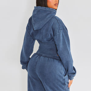 Sudadera con capucha y pantalones de chándal para mujer, conjunto de 2 piezas de Sudadera con capucha y pantalones de chándal para mujer con logotipo personalizado polar lavado Vintage - Product Image 3