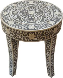 Table basse ronde d'incrustation d'os faite à la main décorative pour la maison avec incrustation d'os poli naturel de meilleure qualité avec dessus floral - Product Image 2