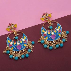 Kriaa bleu Meenakari et perles Kundan boucles d'oreilles fines 1314216A bijoux - Product Image 1